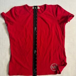 Michael Kors Vibrant Red Tee with Logo Rhinestone Accent size Womens medium